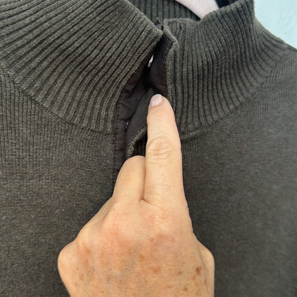 Viyella Men Cardigan Sweater cotton Mock Neck zip and button green brown trim - Picture 6 of 14